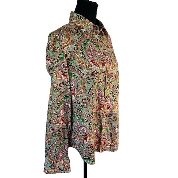 Talbots Mutli-Colored Ornate Paisley Print Button Front Blouse, Size 14 - Picture 2 of 7